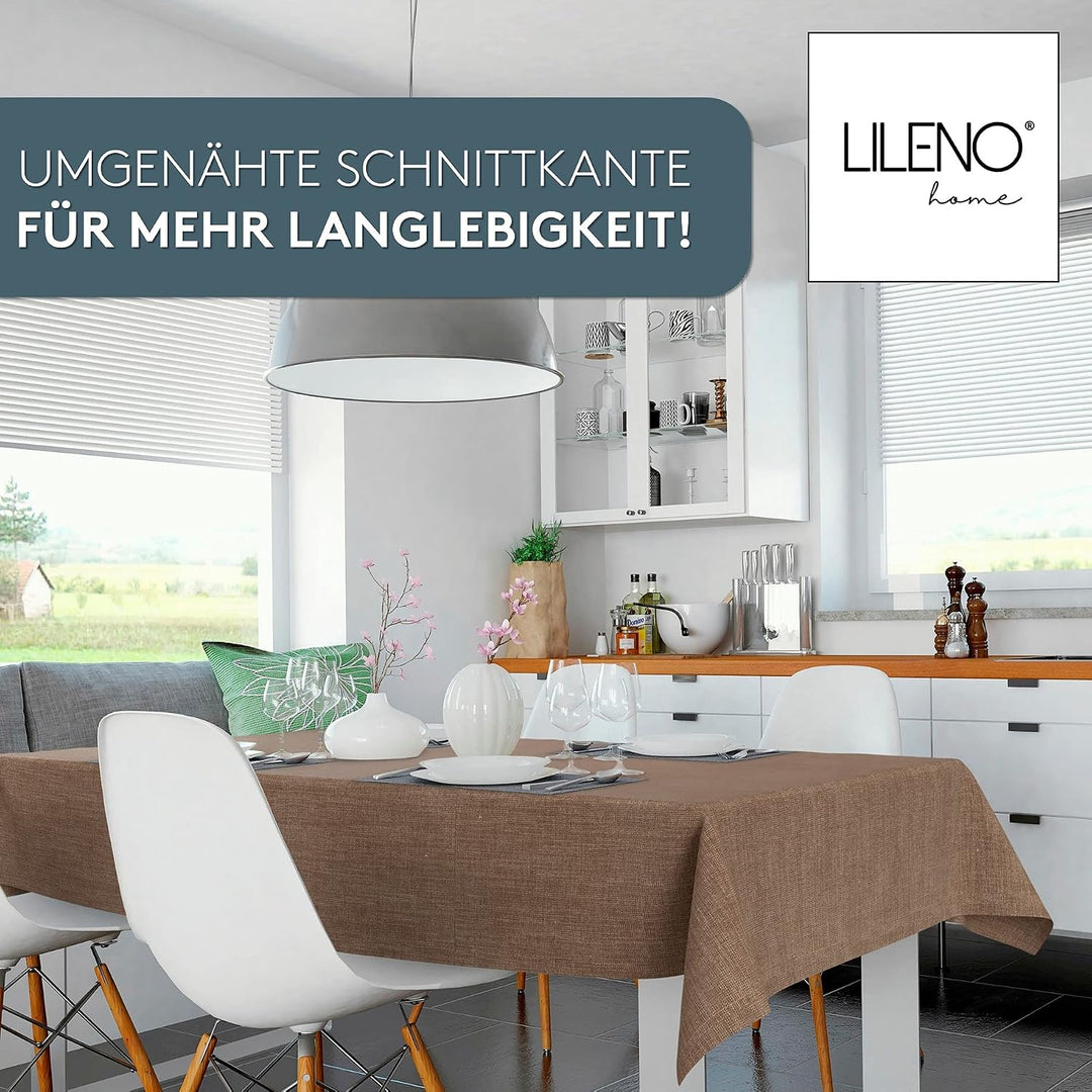 LILENO HOME Tischdecke abwaschbar [110x140cm] in Braun - Gesäumte Polypropylen Gewebe Tischdecke was