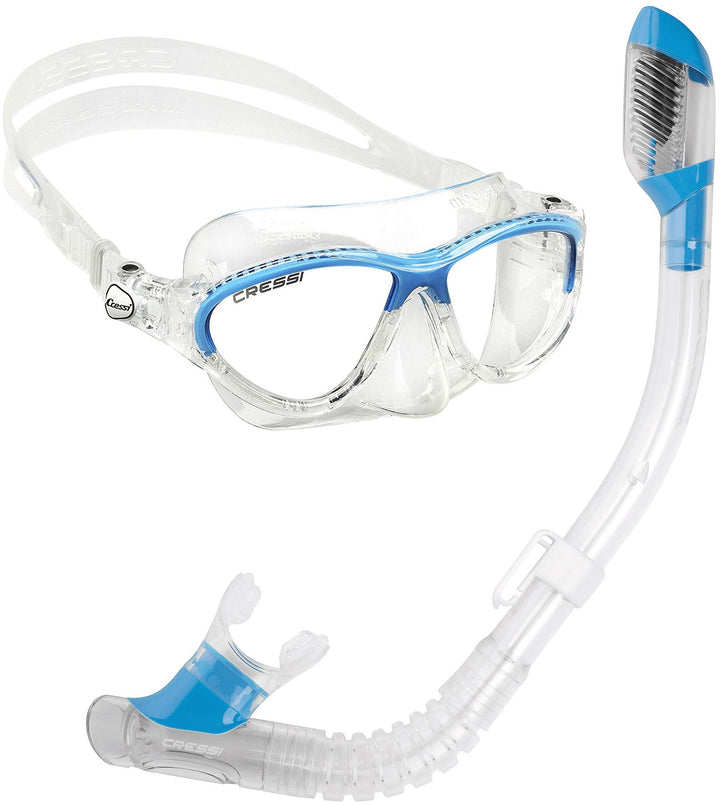 Cressi Moon Kid Unisex Tauchmaske + Schnorchel Min Dry Klar/Blau, Klar/Blau