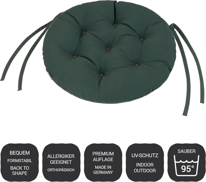 Sitzkissen Rund 40cm - 2er Set - Bequeme Sitzkissen Outdoor - Waschbar bis 95°C, Wetterfest, Orthopä