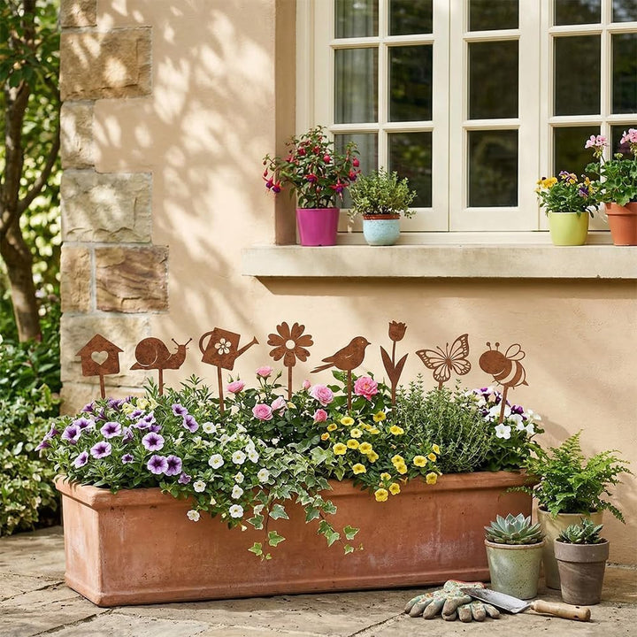 8 Stück Gartendeko Für Draussen Wetterfest Garten Deko Gartenstecker Zubehör Rost Gartenstecker Deko