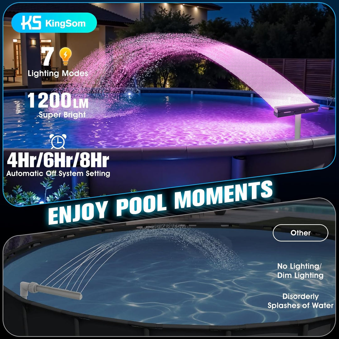 KingSom Pool Wasserfall mit LED llich,Wiederaufladbare Springbrunnen Pool Brunnen Wasserfall, mit Fe