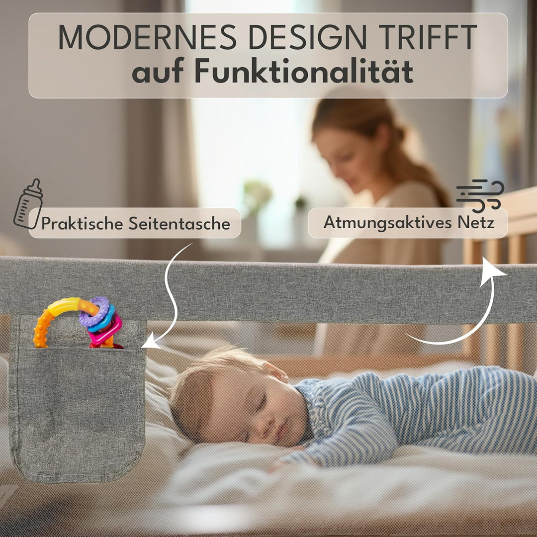 NooMii Rausfallschutz – faltbares Bettgitter 150×35×48,5 cm, Bettumrandung für Babybett, Kinderbett