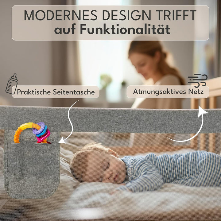 NooMii Rausfallschutz – faltbares Bettgitter 150×35×48,5 cm, Bettumrandung für Babybett, Kinderbett