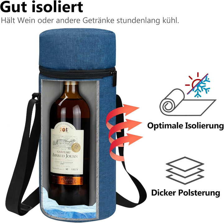 Aosbos Grosse Kühltasche für 1,5L Weinflasche Champagner Flaschenhalter mit verstellbarem Schultergu