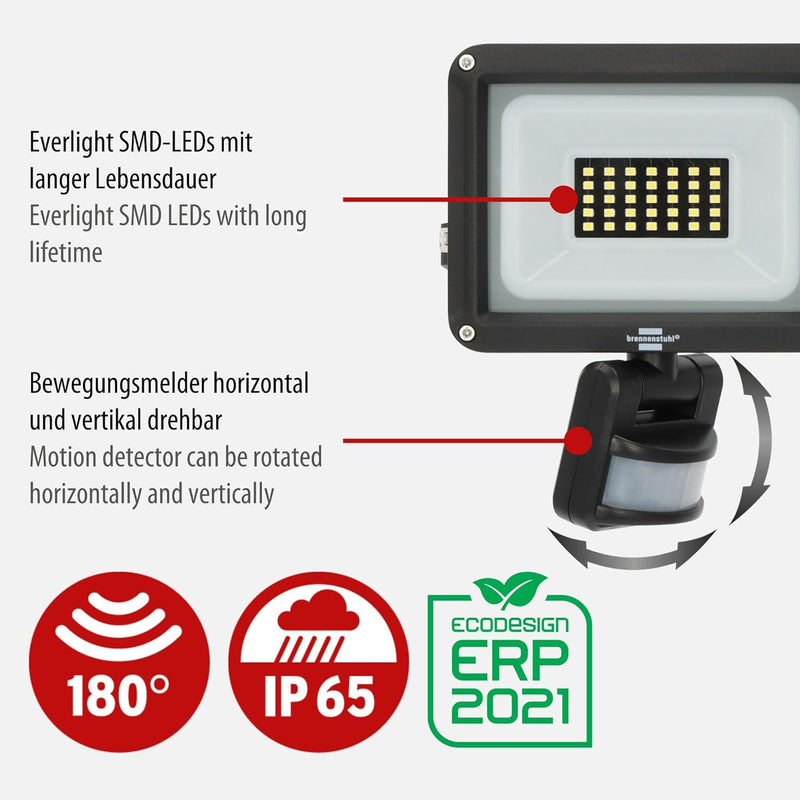 Brennenstuhl LED Strahler JARO 3060 P (LED Wandstrahler für aussen IP65, 20W, 2300lm, 6500K, mit Bew