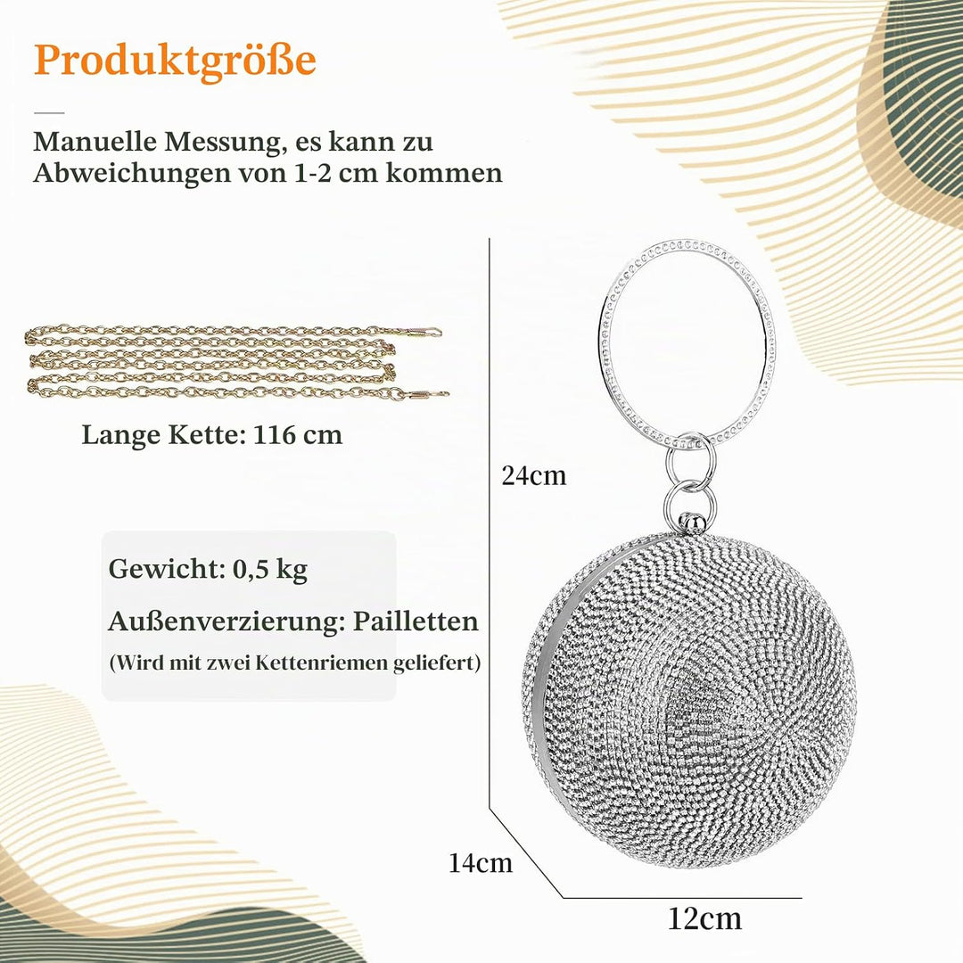 CORIOS Abendtasche Strass Damen Runde Kugel Diamant Clutch Bag Klein Tasche Schultertasche Abnehmbar