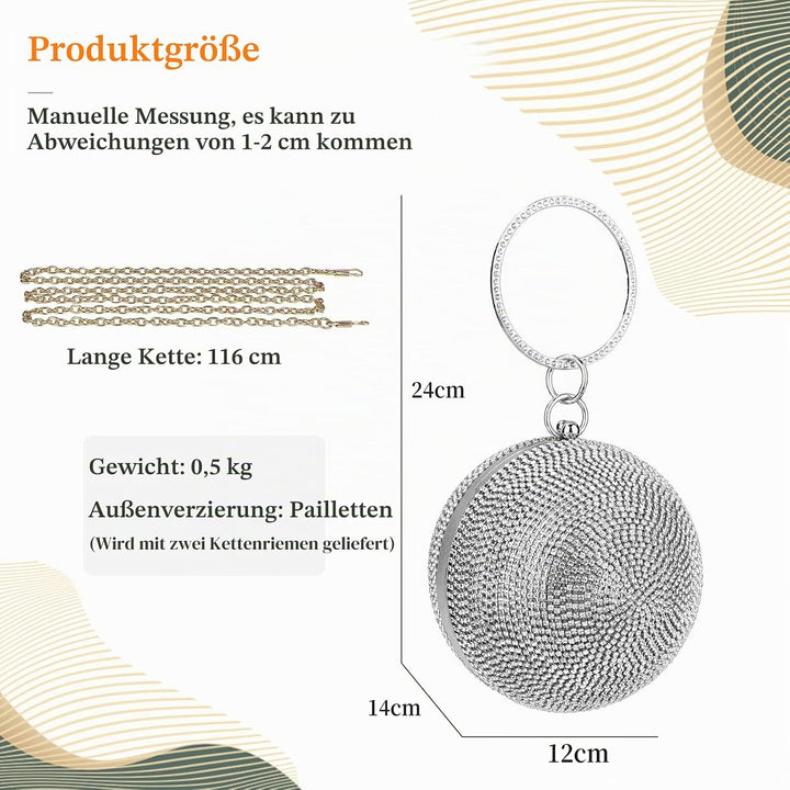 CORIOS Abendtasche Strass Damen Runde Kugel Diamant Clutch Bag Klein Tasche Schultertasche Abnehmbar