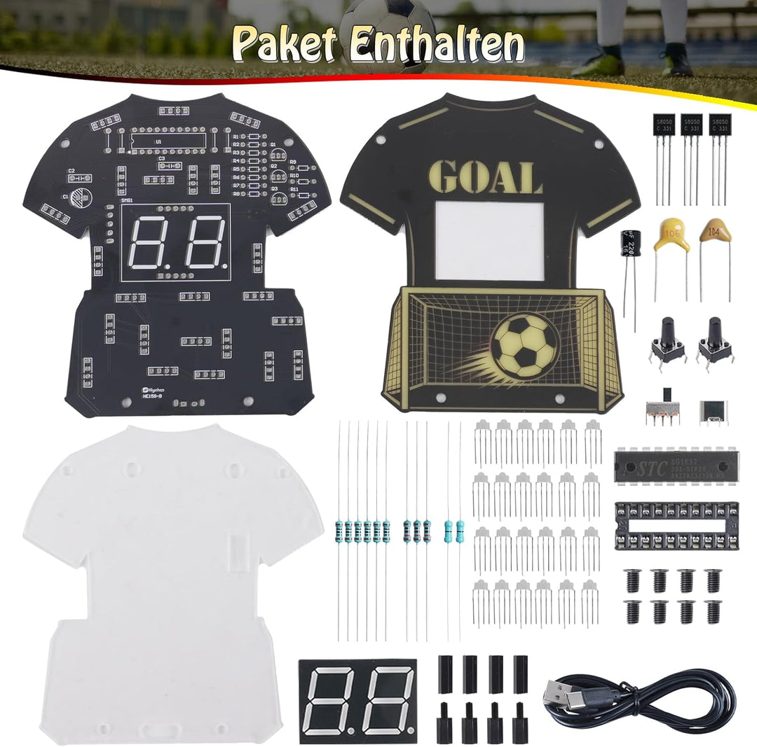 Fussball LED Lötbausatz - DIY Mint Elektronik Lötprojekt mit RGB Hintergrundbeleuchtung, Trikotnumme