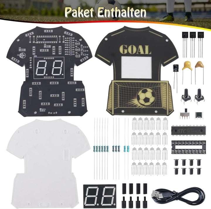 Fussball LED Lötbausatz - DIY Mint Elektronik Lötprojekt mit RGB Hintergrundbeleuchtung, Trikotnumme