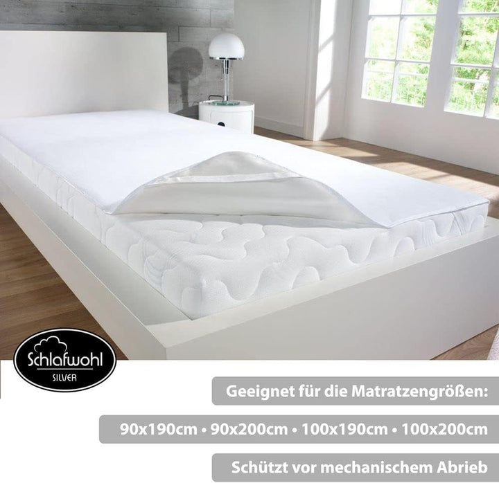 SCHLAFWOHL SILVER Wasserdichter Matratzenschoner • Matratzenschutz • Topper 90 x 200 cm •Zer