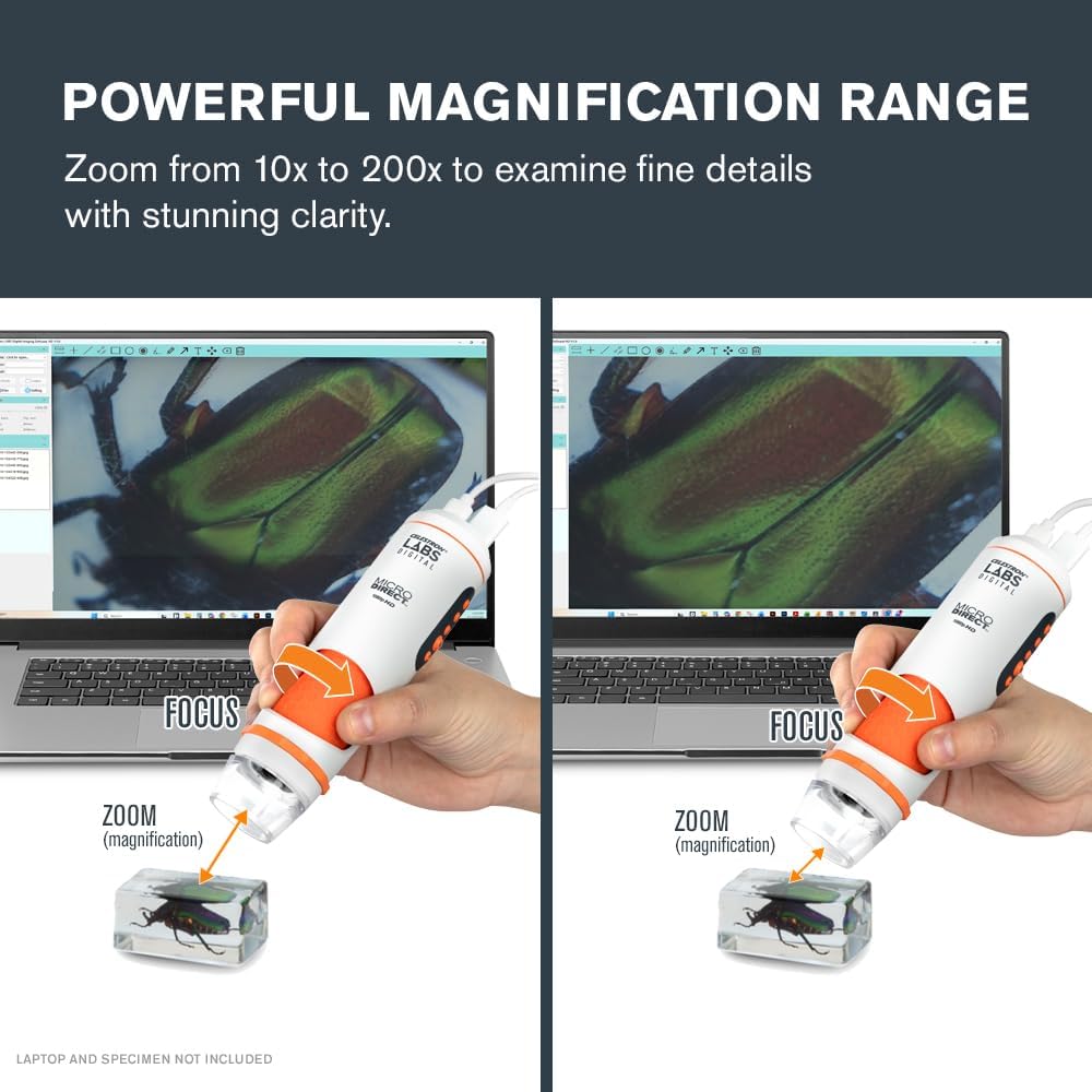 Celestron 44316 MicroDirect 1080P HDMI digitales Hand-Mikroskop, 10- bis 220-fache Vergrösserung, Gr
