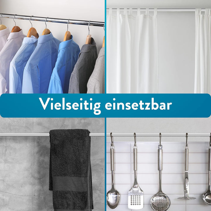 Benkstein® ausziehbare Duschstange ohne Bohren 125-220 cm - Edelstahl Duschvorhangstange 12 Ringe -