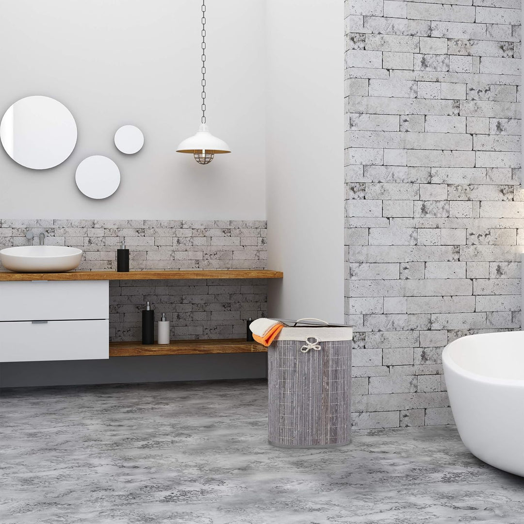 Relaxdays Wäschekorb Bambus, oval, 46 l, faltbar, Wäschesammler mit Deckel, Bad & Schlafzimmer, HBT: