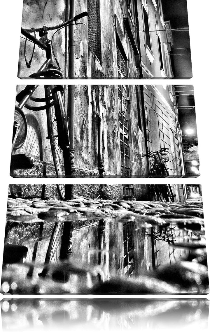 Pixxprint Monocrome, Small Street at Night, Los Angeles 3-Teiler Leinwandbild 120x80 Bild auf Leinwa