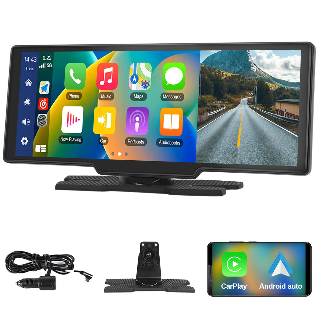 Podofo 10.26 Zoll IPS Tragbares Autoradio mit Kabelloses A-pple Carplay Android Auto Recorder Bildsc