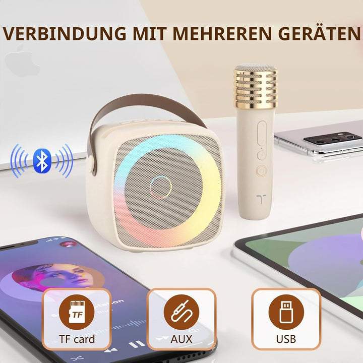Karaoke Maschine 2 Mikrofone für Jungen Mädchen, tragbare Bluetooth-Lautsprecher mit dynamischen Lic