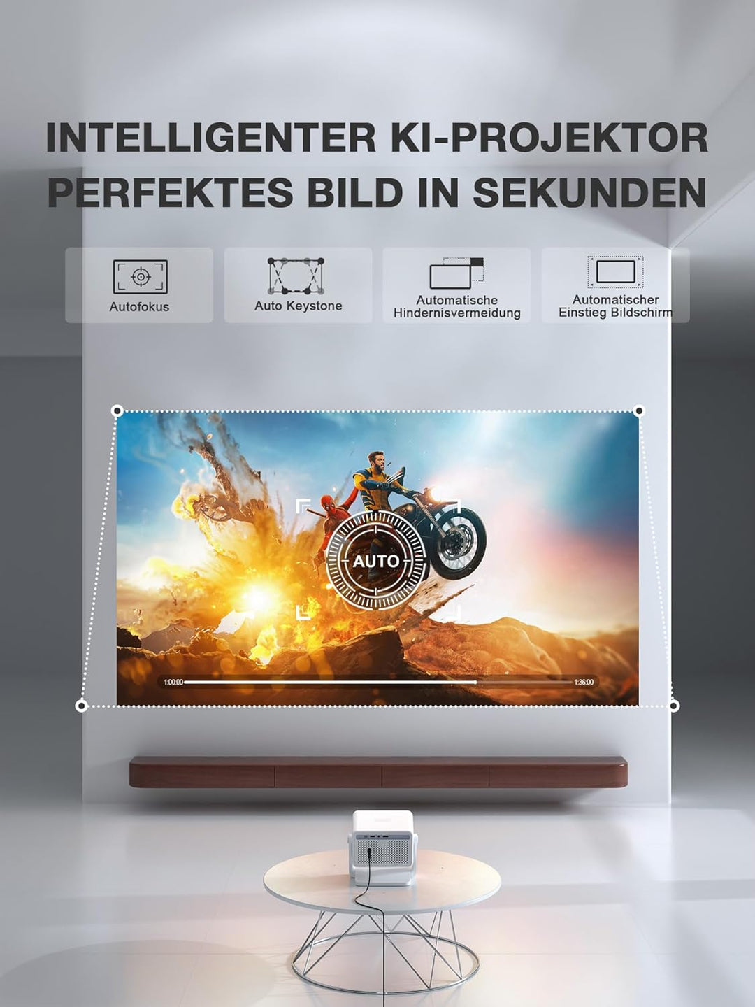 Smart Beamer [Kompatibel mit Netflix] 3D Dolby Audio Autofokus/Auto Trapezkorrektur Projektor,WiFi6