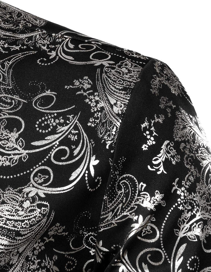 PARKLEES Herren Luxus Paisley Gemustert Golden Glänzend Slim Fit Freizeithemd S Schwarz Silber, S Sc
