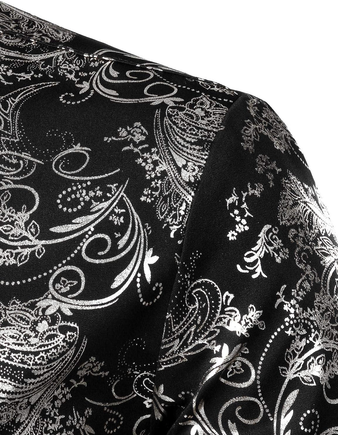 PARKLEES Herren Luxus Paisley Gemustert Golden Glänzend Slim Fit Freizeithemd L Schwarz Silber, L Sc