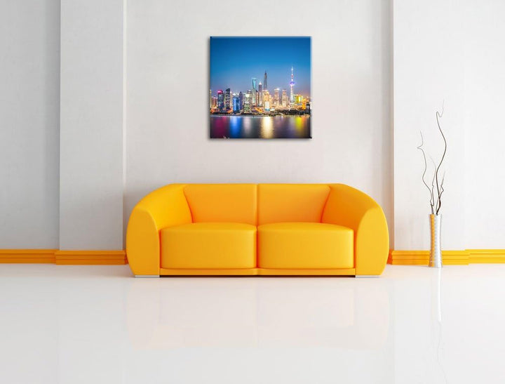 Shanghai Skyline, Format: 70x70 auf Leinwand, XXL riesige Bilder fertig gerahmt mit Keilrahmen, Kuns
