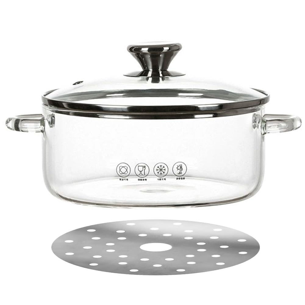 2L Glastopf mit Deckel - Induktionsplatte nach innen fallen lassen, hitzebeständig, für Suppen & Ein