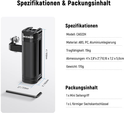 NEEWER Side Handle Kompatibel mit SmallRig NEEWER Kamerakäfig, Leichter Kameragriff mit Zwei 1/4" Sc