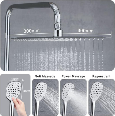 JOHO Duschset ohne Armatur, Chrom Duschstangeset Duschsäuleset, Regendusche Duschsystem mit Duschkop