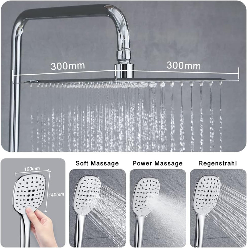 JOHO Duschset ohne Armatur, Chrom Duschstangeset Duschsäuleset, Regendusche Duschsystem mit Duschkop