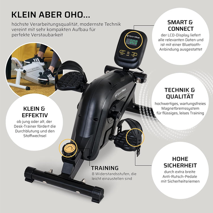 SportPlus | 2022 Modell | Beintrainer für zuhause & Büro, Mini-Heimtrainer mit Magnet-Bremse & 8 Wid
