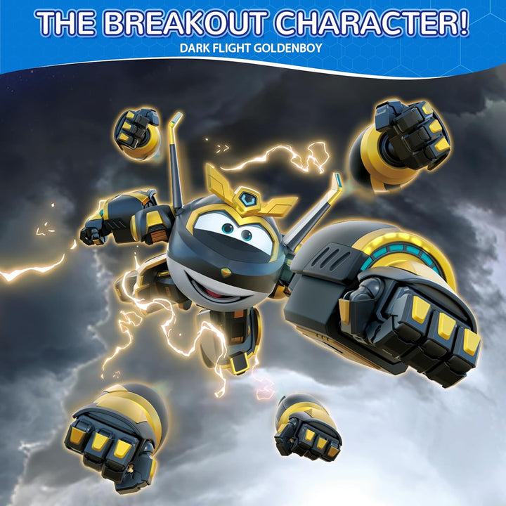 Super Wings Verwandelbares Spielzeug, 5'' Dark Golden Boy Flugzeugfigur, 2-in-1-Verwandlung für Jung
