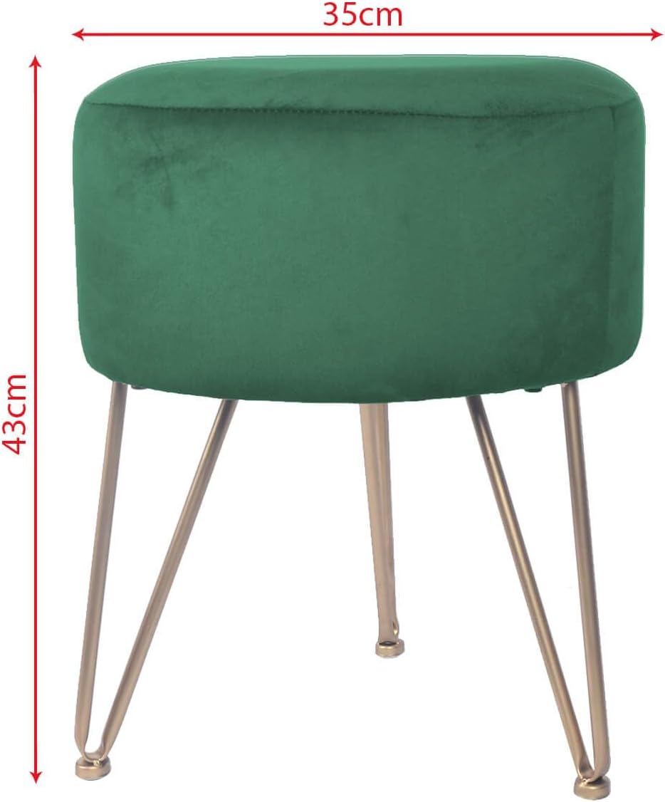 Rebecca Mobili Runder Hocker, Fusshocker Puff, Grün, MDF Eisen Samtschwamm, Klassischer Stil, Home D