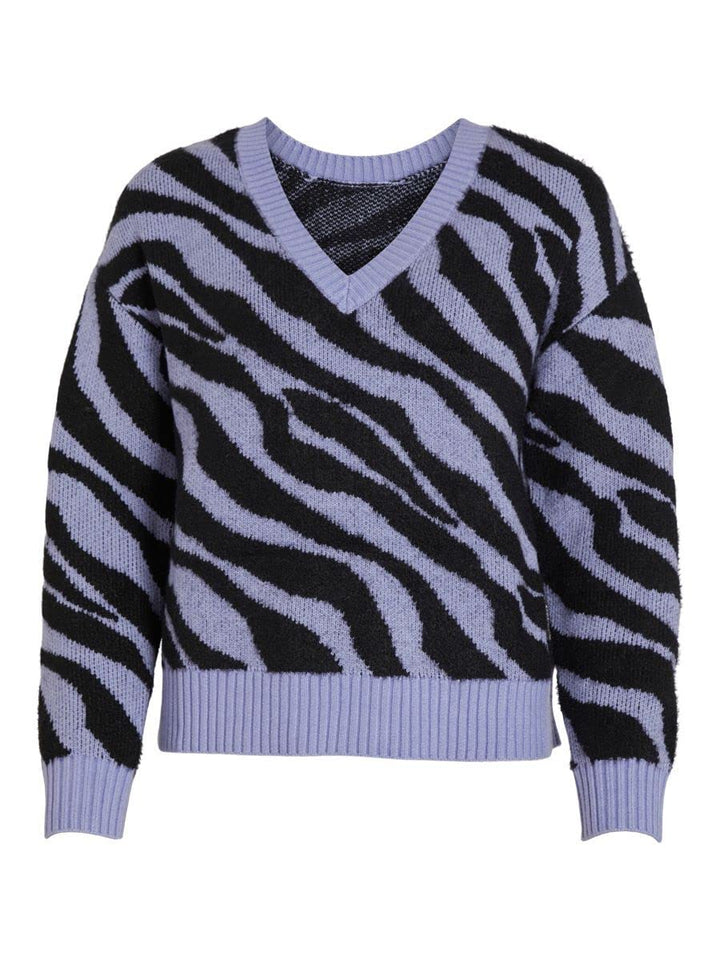 Vila Damen Viril Feami Mix V-Neck L/S Knit Top-noos Pullover XS Pale Iris/Pattern:with Black, XS Pal