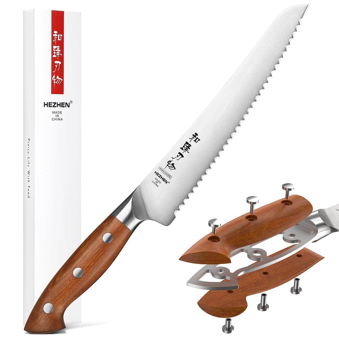 HEZHEN 27cm Gezahntes Brotmesser, Rostfreier Stahl Wellenschlif Kuchenmesser, Gezackte Klinge Sägeme
