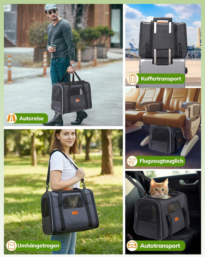 Morpilot Katzentransportbox für grosse Katzen und Welpen bis 7kg, Katzenbox Hundetasche mit Sicherhe