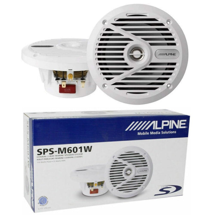 KIT SET FÜR ALPINE SPS-M601W 2 weiss 2-Wege Koaxial Marine Lautsprecher 16,5 cm 165 mm 6.5" wasserdi