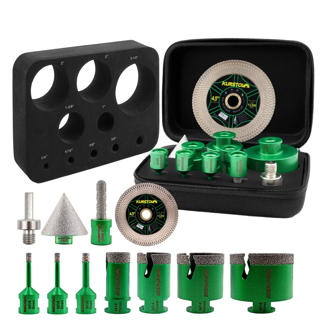 Diamant-Bohrkrone Kit - Fliesenbohrer 6/6/8/25/35/50/68mm+50mm Fasen Bit+10mm Fingerfräser+Diamanttr