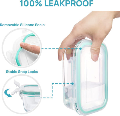 Vtopmart 15 Stück Meal Prep Boxen Glas, Glasdosen mit Deckel Set, Frischhaltedosen Glas mit Auslaufs