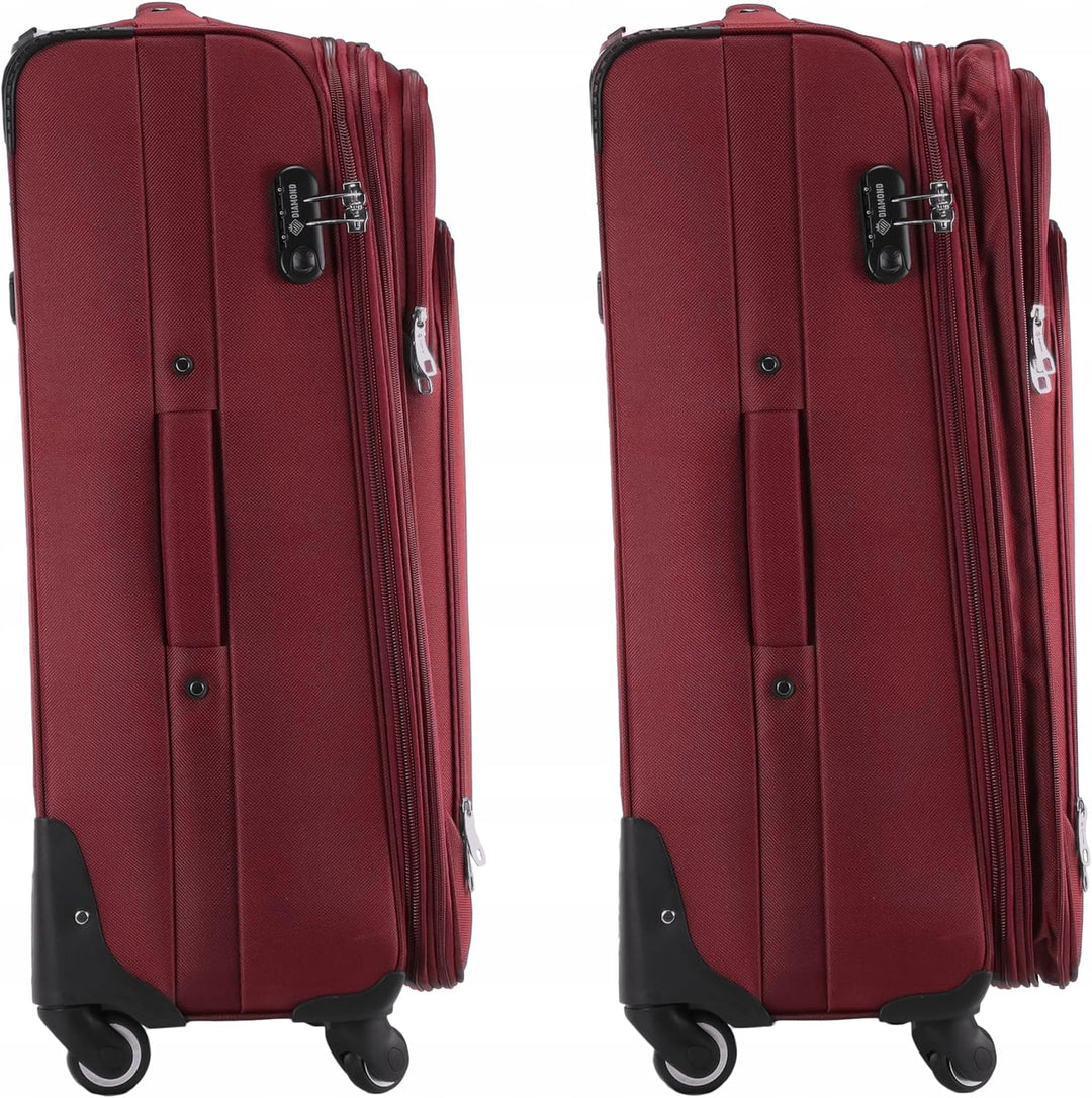 DIAMOND Grosser Weichschalenkoffer XL 28" – Dunkelrot, Codura 1200D, 360° Rollen, Zahlenschloss, Erw