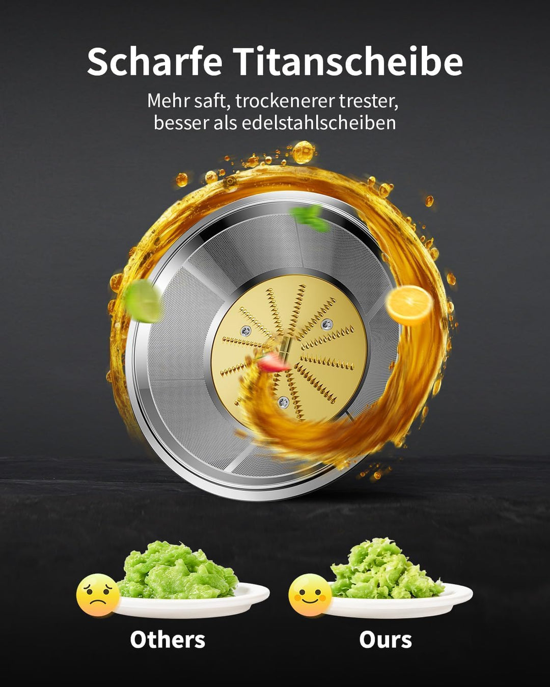 GDOR 1300W Entsafter mit Extra Grossem 81mm Einfüllschacht Grossem 1.25L Saftkrug Entsafter Gemüse u