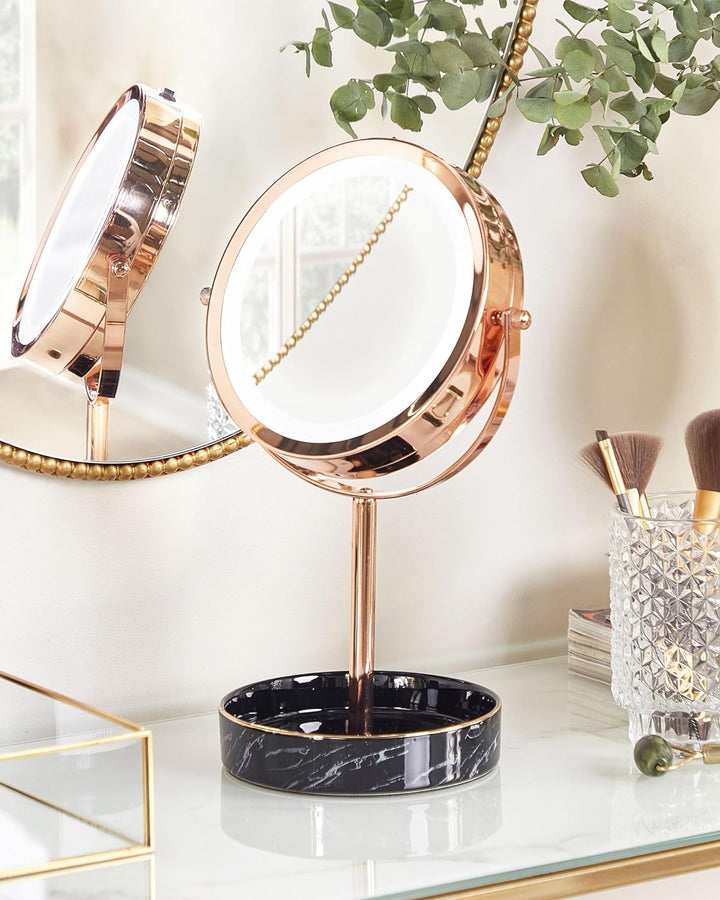 Kosmetikspiegel mit LED-Beleuchtung roségold/schwarz ø 26 cm doppelseitig Savoie