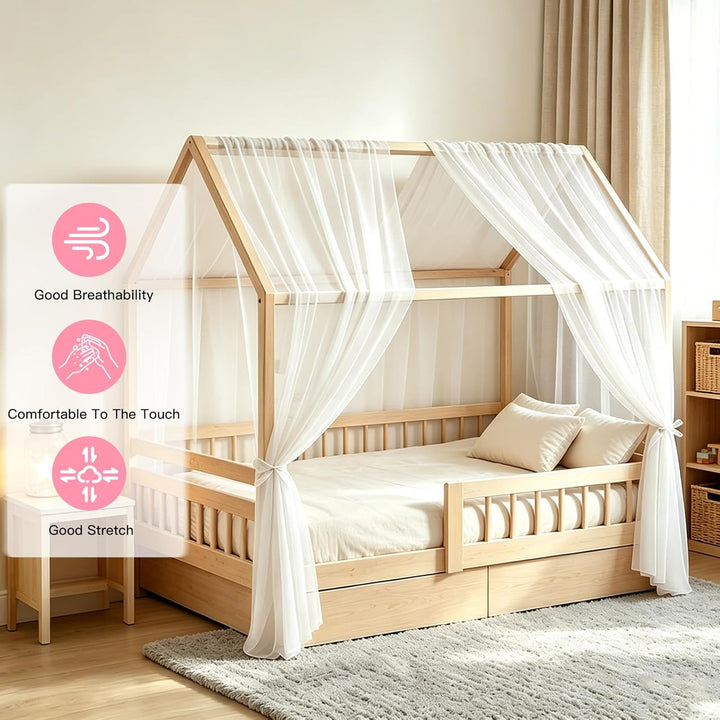 Generisch Hausbett Himmel Set, 2 Stück Betthimmel Hausbett für Hausbettdeko, Bett Vorhang für Mädche