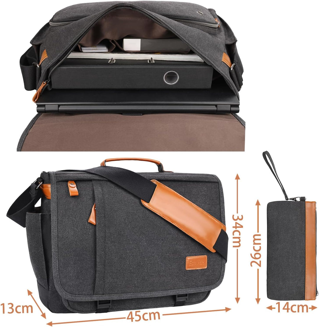 ESTARER Laptoptasche 17 Zoll Umhängetasche Herren mit Federtasche Canvas Arbeitstasche Herren für Ar