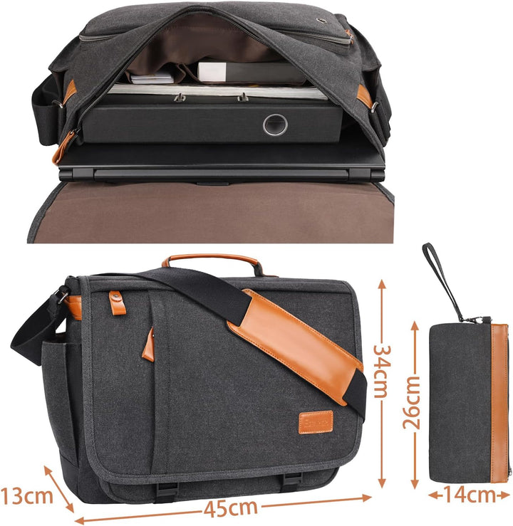 ESTARER Laptoptasche 17 Zoll Umhängetasche Herren mit Federtasche Canvas Arbeitstasche Herren für Ar