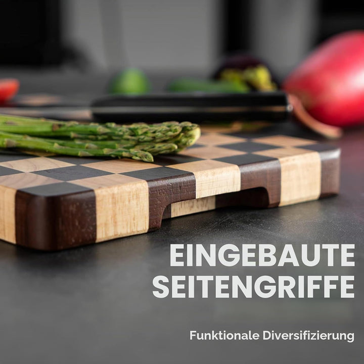 BF BILL.F SINCE 1983 Akazienholz Schneidebrett 39x21x2,5 cm – Einzigartiges Schachbrett Design, Mass
