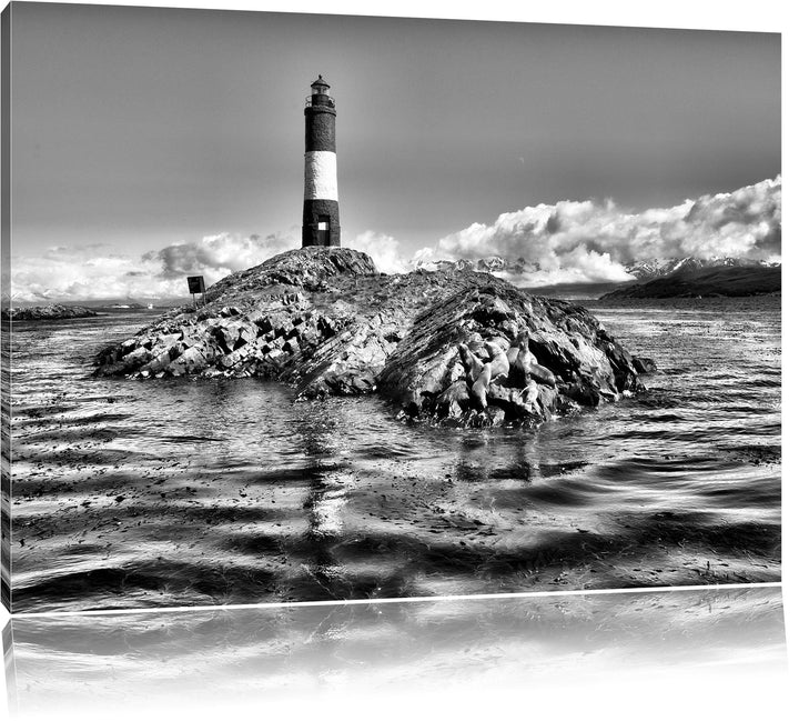 Pixxprint Leuchtturm Robben / 100x70cm Leinwandbild bespannt auf Holzrahmen/Wandbild Kunstdruck Deko