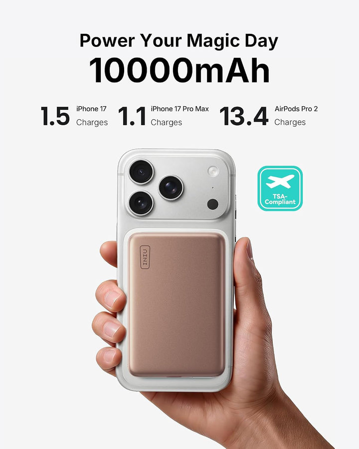 INIU for MagSafe Power Bank, Dünnste 10000mAh Qi2 25W Kabelloses &amp; 45W USB C Ultraschnelles Externe