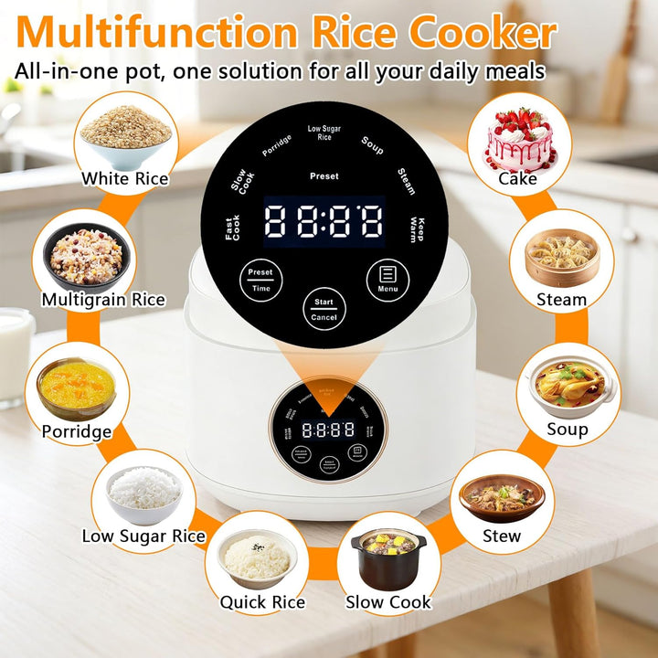 2L Low Sugar Reiskocher, Rice Cooker mit Low Carb Funktion, 500W Digitaler Multikocher mit 24-Stunde