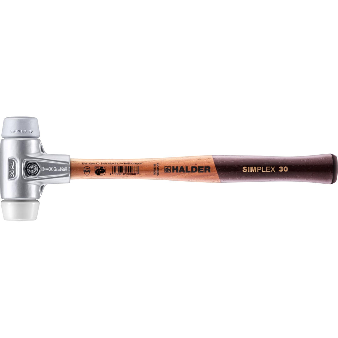 SIMPLEX-Schonhammer, TPE-mid/Superplastik; mit Aluminiumgehäuse und hochwertigem Holzstiel | D=30 mm