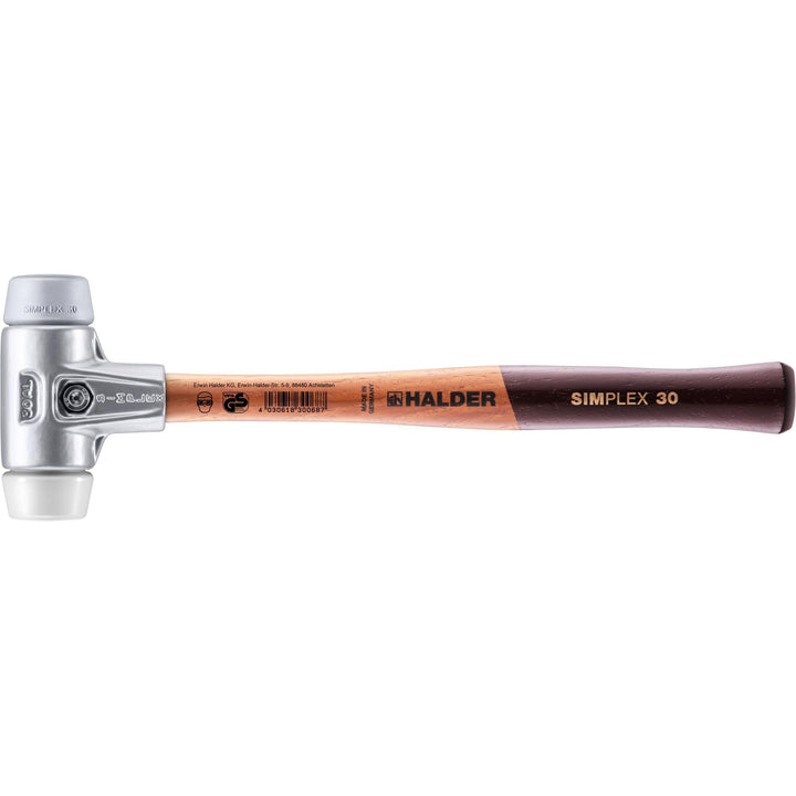 SIMPLEX-Schonhammer, TPE-mid/Superplastik; mit Aluminiumgehäuse und hochwertigem Holzstiel | D=30 mm