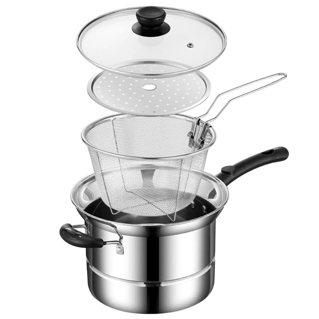 Deep Fryer Topf, Edelstahl, Bratpfanne, 20,6 x 14,3 cm, multifunktionaler Strainer im Lieferumfang e